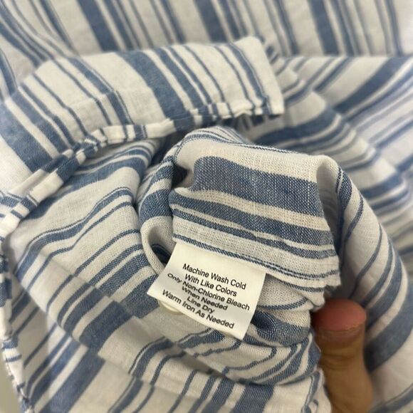 NWT Joseph Abboud Mens Blue White Stripe Linen Cotton Button Up Shirt Size XXL - Picture 7 of 7